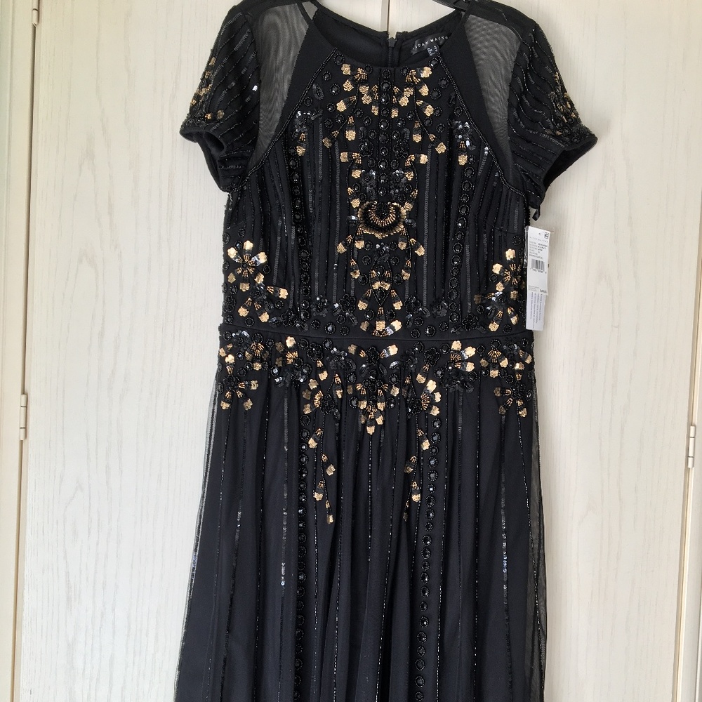 NWT Black beaded short-sleeved cocktail dress